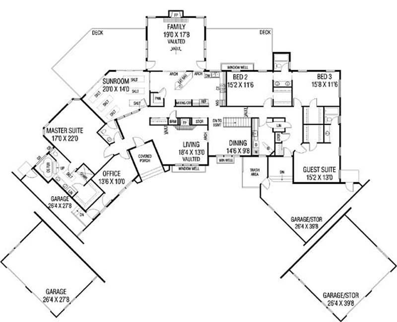 Floor Plan First Story of Ranch Plan #145-1499